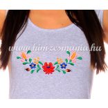 Dress - hungarian folk machine embroidered - Matyo motif - gray