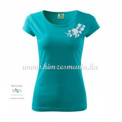   Türkizkék női póló fehér kalocsai hímzéssel - Hímzésmánia 