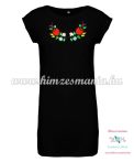   Ladies' long T-shirt - hungarian folk embroidery - Kalocsa Style - black