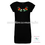 Ladies' long T-shirt - hungarian folk embroidery - Kalocsa Style - black