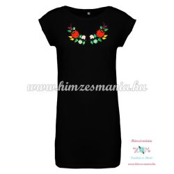   Ladies' long T-shirt - hungarian folk embroidery - Kalocsa Style - black