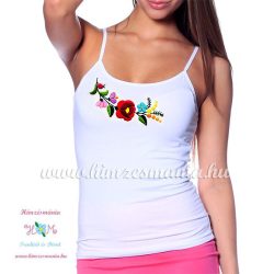   Kalocsai mintás spagetti pántos top - kézi hímzés - fehér