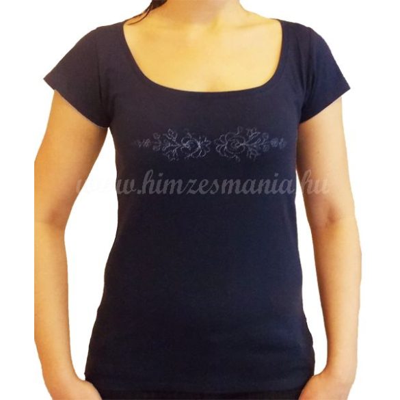 Hímzésmánia - hímezhető matyó mintás póló - sötétkék