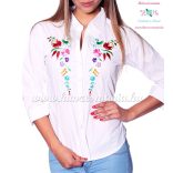 Kalocsai mintás 3/4-es ujjú elején hímzett női ing - Hímzésmánia - fehér