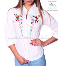   Womens 3/4 sleeve shirt - hungarian folk machine embroidery - Kalocsa design - white