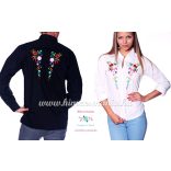 Kalocsai mintás 3/4-es ujjú elején hímzett női ing - Hímzésmánia - fehér