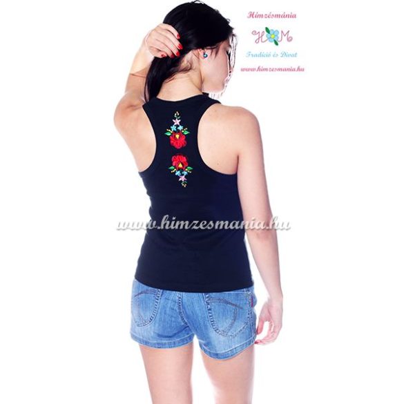 Tank top - machine embroidery - hungarian Kalocsa design - black - Embroidery Mania