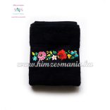 Towel - folk machine embroidered - hungarian Kalocsa motif - black
