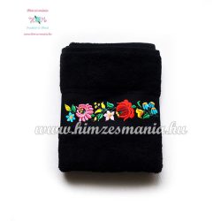   Towel - folk machine embroidered - hungarian Kalocsa motif - black