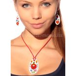 Pendant oval - hungarian folk motif - Kalocsa style - white