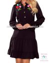 Ruffled women's dress - folk embroidery - Kalocsa style - black