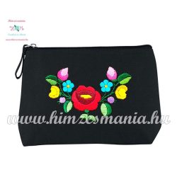   Toiletry bag - folk embroidery - handmade - Kalocsa motif - black
