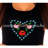 Long boxer top - hungarian folk heart machine-embriodery - Kalocsai style - black