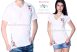 V-neck T-shirt short sleeves - machine embroidy - Kalocsa style Hungary - white