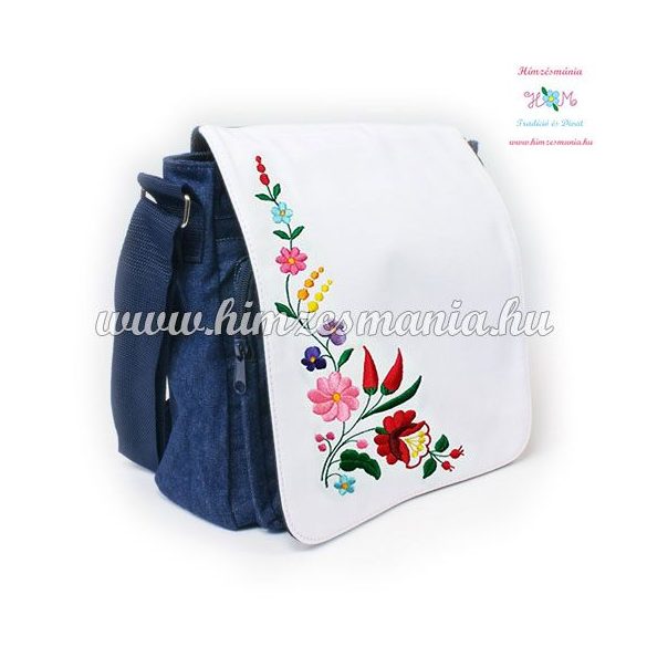 Jeans bag - hungarian folk embroidery - kalocsa style - 27x27x8 cm