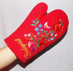 Oven gloves - hungarian folk embroidery- Kalocsa style - red 