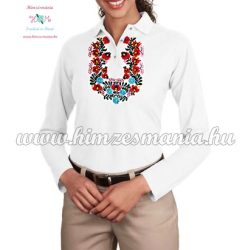   Matyó mintás női pólóing - hosszú ujjú - fehér - kézzel hímzett