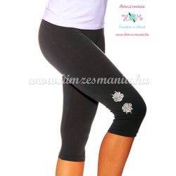   Capri leggings - hungarian folk machine embroidered - Kalocsa rose - gray