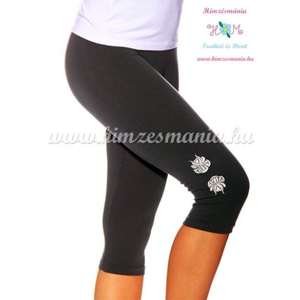 Kalocsai rózsával hímzett capri leggings - sötétszürke - Hímzésmánia