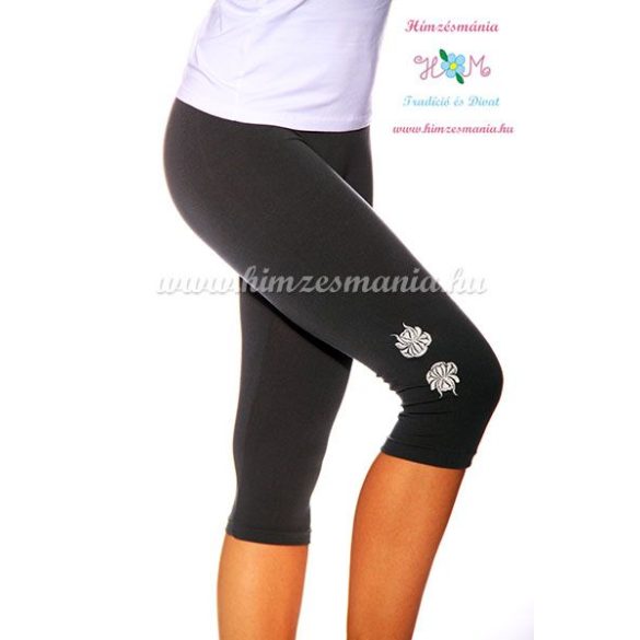 Capri leggings - hungarian folk machine embroidered - Kalocsa rose - gray