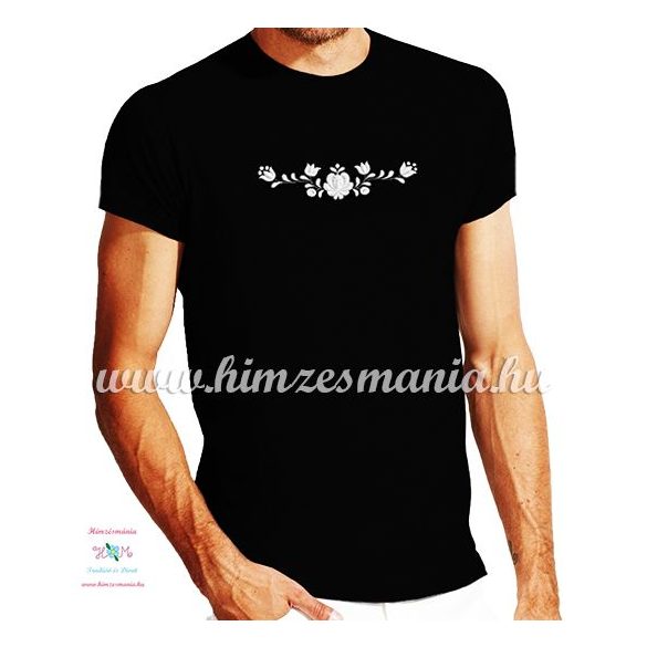 Men's Short Sleeve T-Shirts - hungarian folk embroidery - white Matyo motif - black