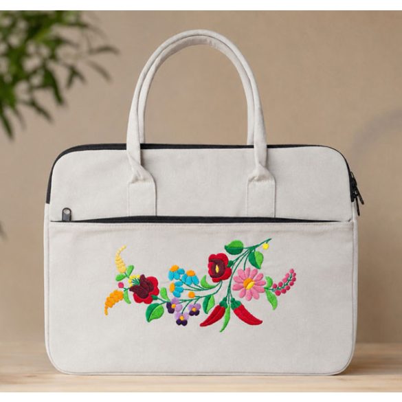 KALOCSAI PATTERN BUSINESS BAG - HAND EMBROIDERY - LIGHT GREY