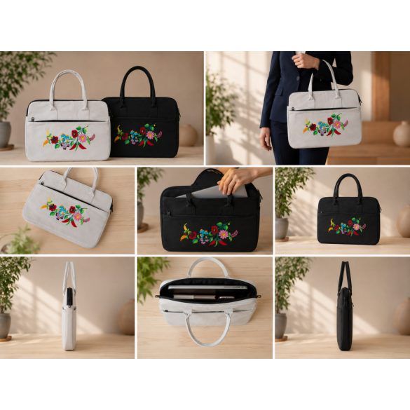 KALOCSAI PATTERN BUSINESS BAG - HAND EMBROIDERY - LIGHT GREY