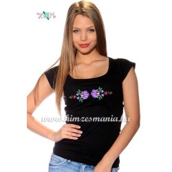   T-shirt - hungarian folk machine embroidered - Kalocsa style- black