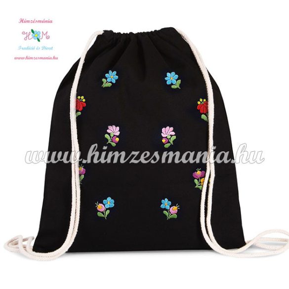 Canvas backpack - folk embroidery - Hungary - Matyo pattern - black