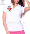 Women's Pique Polo Shirts - hungarian embroidery - Kalocsa motif - white Women's Pique Polo Shirts - hungarian embroidery - Kalocsa motif - white