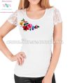 Short-sleeved lace women top - traditional folk hand embroidery - hungarian motif - White Short-sleeved lace women top - traditional folk hand embroidery - hungarian motif - White