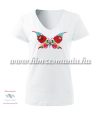 Woman V-neck T-shirt - short sleeve - hungarian folk - hand embroidery - kalocsa butterfly pattern - white Woman V-neck T-shirt - short sleeve - hungarian folk - hand embroidery - kalocsa butterfly pattern - white
