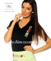 T-shirt V-neck - hungarian folk machine embroidered - Kalocsa style - Black T-shirt V-neck - hungarian folk machine embroidered - Kalocsa style - Black