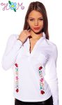 Embroidery Mania - Long Sleeve polo - hungarian folk embroidered - kalocsa stye - white Embroidery Mania - Long Sleeve polo - hungarian folk embroidered - kalocsa stye - white