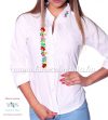 Women's long sleeve shirt - hand embroidery - hungarian folk style - white Women's long sleeve shirt - hand embroidery - hungarian folk style - white