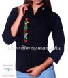 Woman's 3/4 sleeve shirt - hand embroidery - hungarian folk style - black Woman's 3/4 sleeve shirt - hand embroidery - hungarian folk style - black