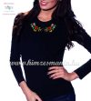 T-shirt woman - long sleeve - folk embroidery - hungarian motif - black T-shirt woman - long sleeve - folk embroidery - hungarian motif - black