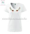 Women's t-shirt - V-neck - short sleeve - hungarian folk - machine embroidery - white Women's t-shirt - V-neck - short sleeve - hungarian folk - machine embroidery - white
