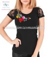 Short-sleeved lace women top - traditional folk hand embroidery - hungarian motif - Black Short-sleeved lace women top - traditional folk hand embroidery - hungarian motif - Black