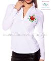 Women polo shirt - long sleeve - machine embroidery - folk rose - white Women polo shirt - long sleeve - machine embroidery - folk rose - white