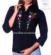 Womens 3/4 sleeve shirt - hungarian folk machine embroidery - Kalocsa design - black Womens 3/4 sleeve shirt - hungarian folk machine embroidery - Kalocsa design - black